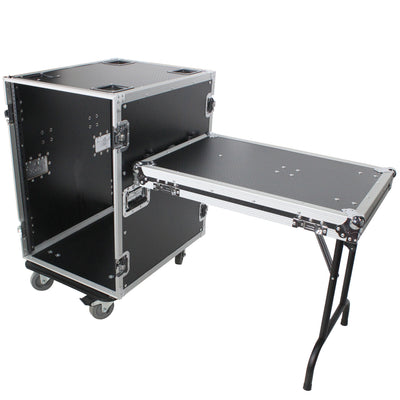 ProX 16U Space Amp Rack Mount ATA Flight Case | 24" Depth | Incl. 2x Side Tables and Casters