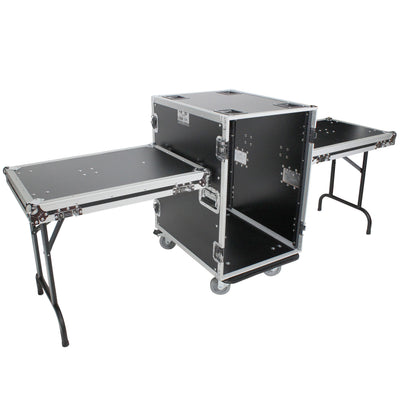 ProX 16U Space Amp Rack Mount ATA Flight Case | 24" Depth | Incl. 2x Side Tables and Casters
