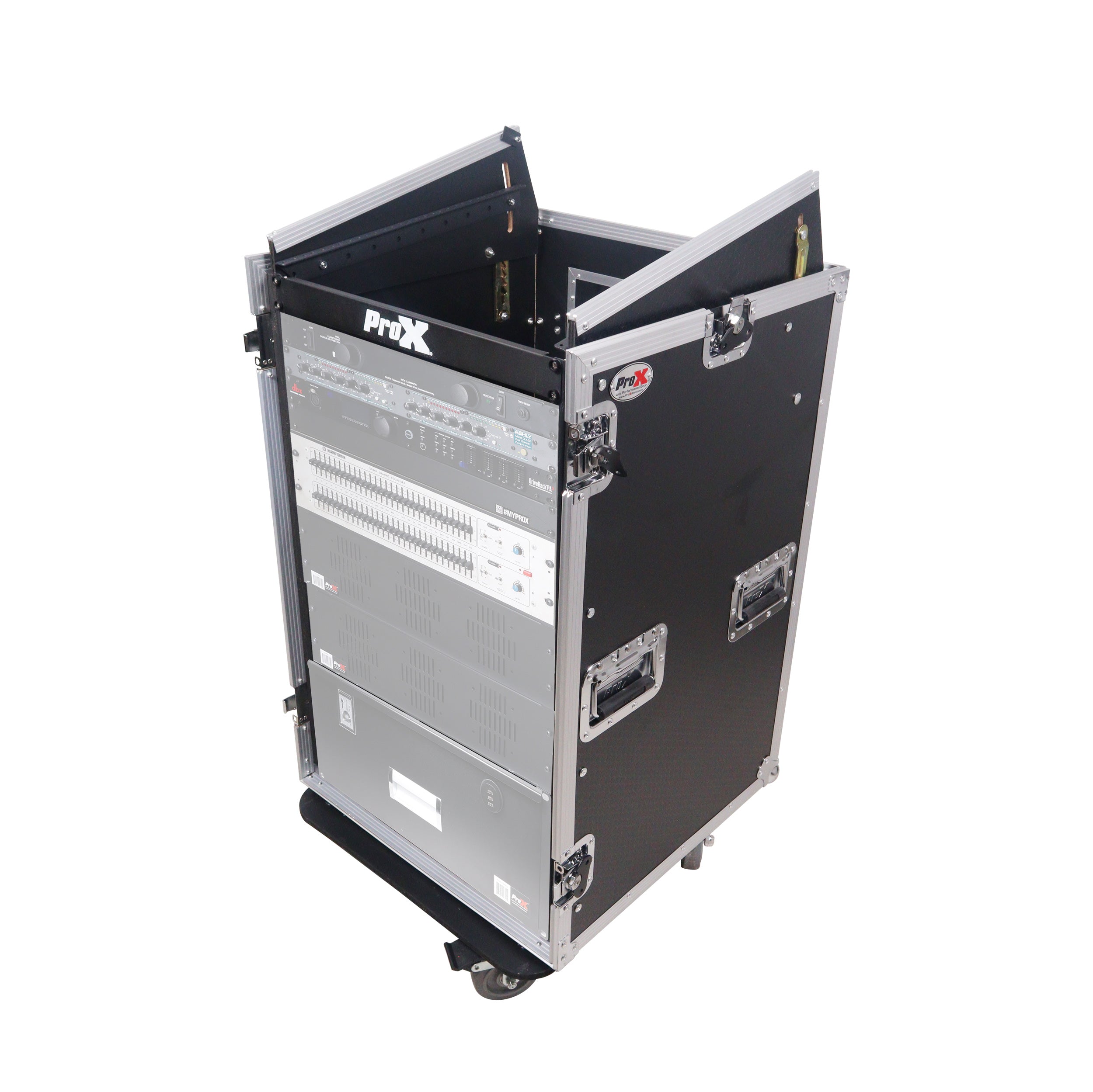 ProX 18U Vertical Rack Mount Flight Case with 10U Top for Mixer Combo Amp Rack with Caster Wheels