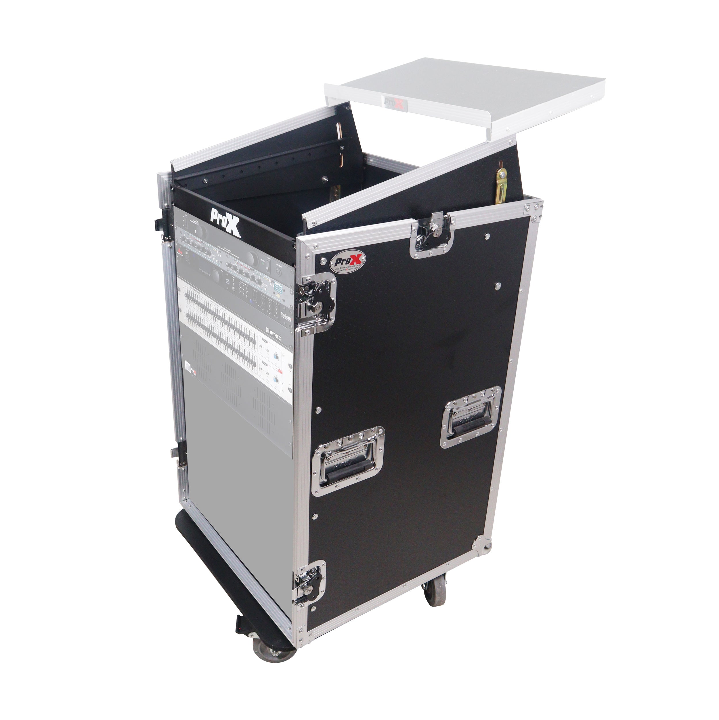 ProX 18U Vertical Rack Mount Flight Case with 10U Top for Mixer Combo Amp Rack with Caster Wheels