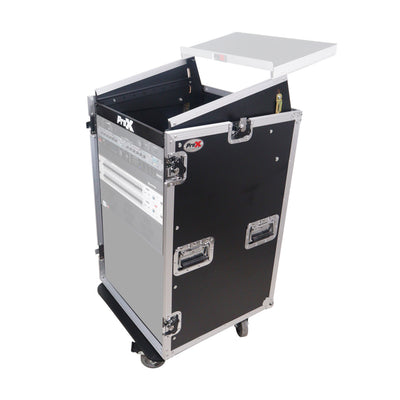 ProX 18U Vertical Rack Mount Flight Case with 10U Top for Mixer Combo Amp Rack with Caster Wheels