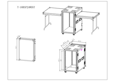ProX 18U Vertical Shockproof Amp Rack Case W-Side Tables and 4 Casters | 24 In Rail to Rail