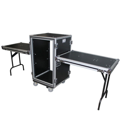 ProX 16U Vertical Shockproof Amp Rack Case W-Side Tables 20 In Depth W-Casters