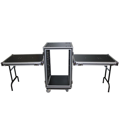 ProX 16U Vertical Shockproof Amp/Rack Case W/Dual Side Tables & 4 Casters (24" Rail to Rail)