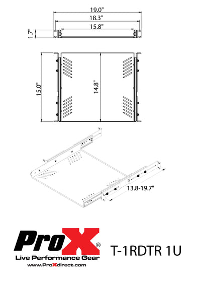ProX 1U Ventilated Sliding Rack Tray Shelf fits 19" Standard Rack Mount