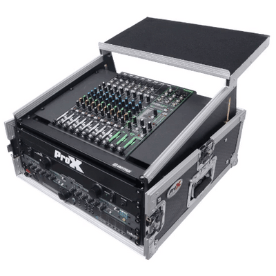 ProX 6U Vertical Rack Mount Flight Case with 10U Top for Mixer Combo Amp Rack with Laptop Shelf