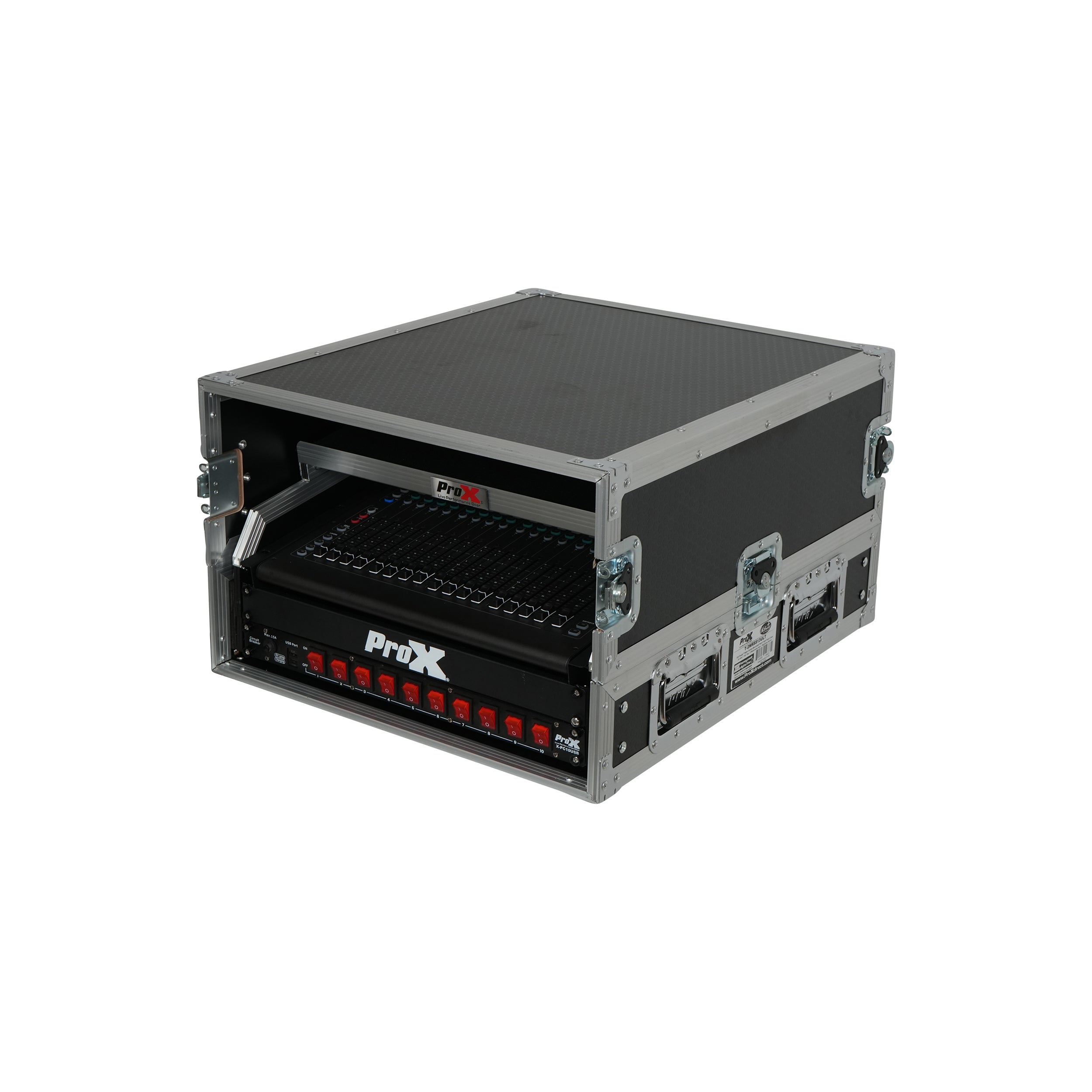 ProX 13U Top Mixer and 2U Rack Combo Flight Case with Laptop Shelf and 3 removable doors