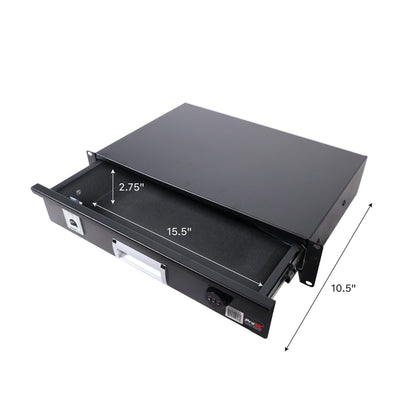 ProX 2U Rack Space 12" Depth Rack Mount Drawer for Audio, DJ, and IT Server rack cases.