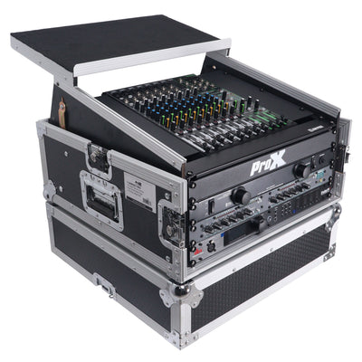 ProX 6U Vertical Rack Mount Flight Case with 10U Top for Mixer Combo Amp Rack with Laptop Shelf