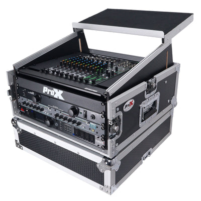 ProX 6U Vertical Rack Mount Flight Case with 10U Top for Mixer Combo Amp Rack with Laptop Shelf