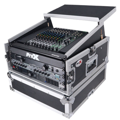 ProX 6U Vertical Rack Mount Flight Case with 10U Top for Mixer Combo Amp Rack with Laptop Shelf