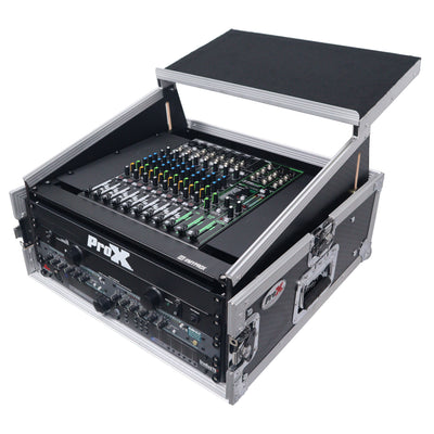 ProX 4U Vertical Rack Mount Flight Case with 10U Top for Mixer Combo Amp Rack with Laptop Shelf