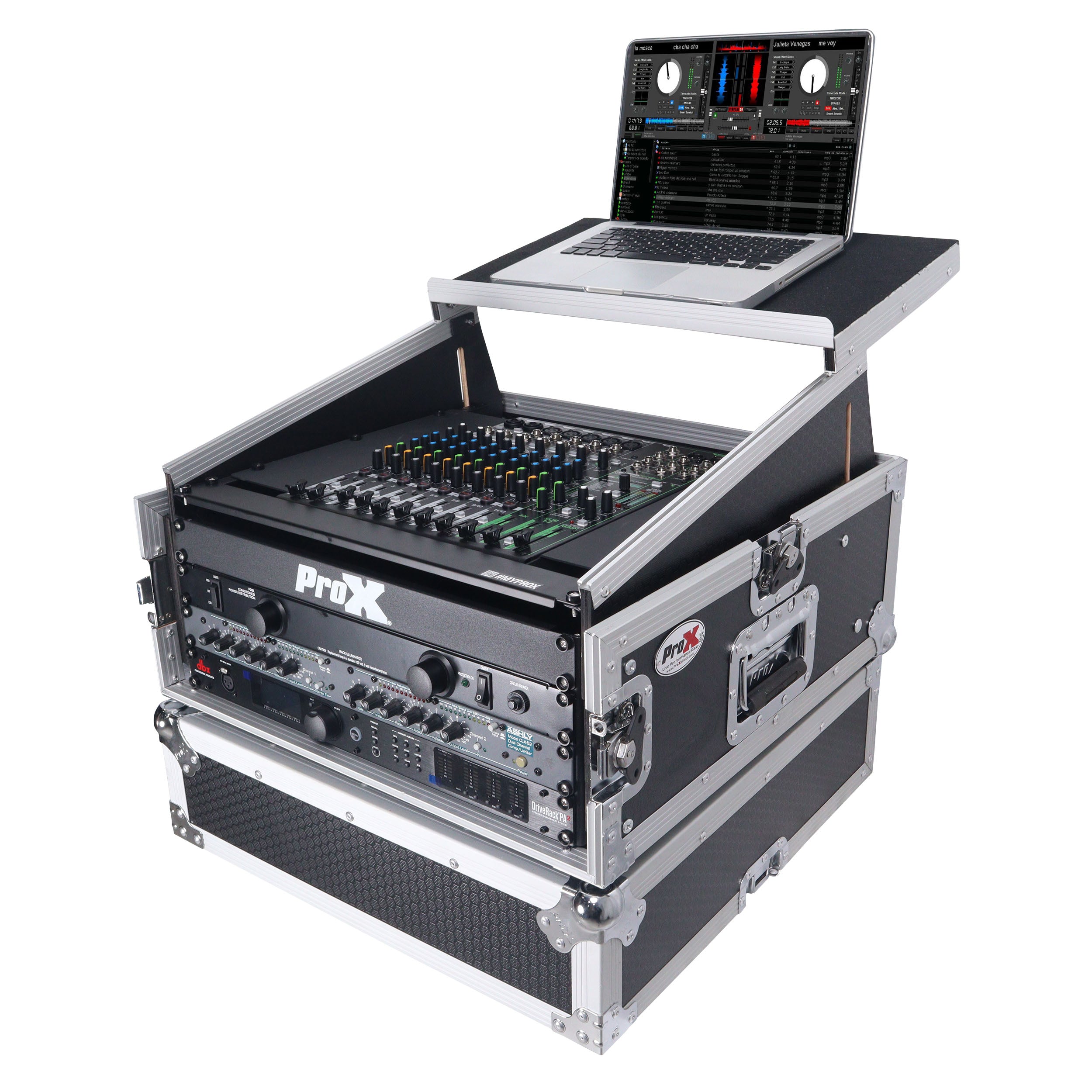 ProX 6U Vertical Rack Mount Flight Case with 10U Top for Mixer Combo Amp Rack with Laptop Shelf