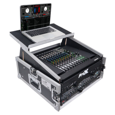 ProX 6U Vertical Rack Mount Flight Case with 10U Top for Mixer Combo Amp Rack with Laptop Shelf