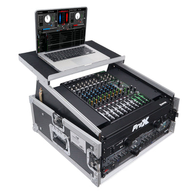 ProX 4U Vertical Rack Mount Flight Case with 10U Top for Mixer Combo Amp Rack with Laptop Shelf
