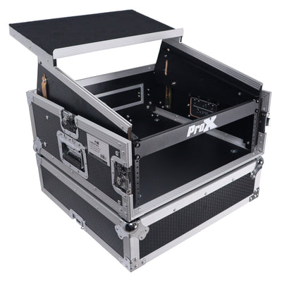 ProX 6U Vertical Rack Mount Flight Case with 10U Top for Mixer Combo Amp Rack with Laptop Shelf