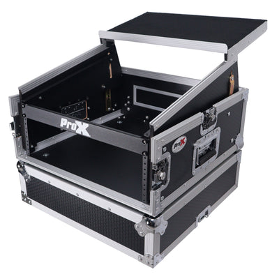 ProX 4U Vertical Rack Mount Flight Case with 10U Top for Mixer Combo Amp Rack with Laptop Shelf