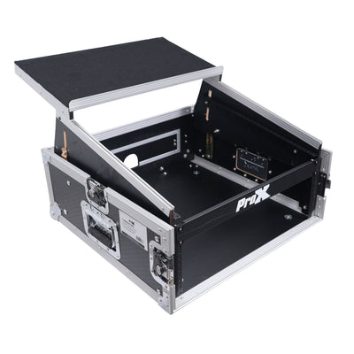 ProX 4U Vertical Rack Mount Flight Case with 10U Top for Mixer Combo Amp Rack with Laptop Shelf