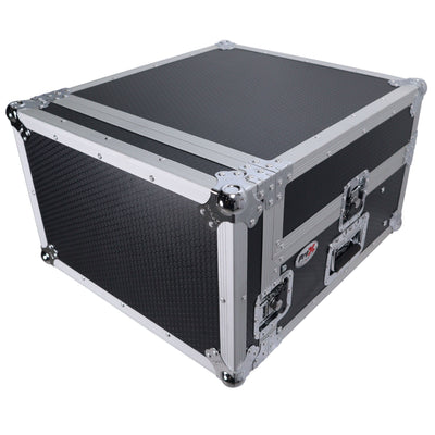 ProX 6U Vertical Rack Mount Flight Case with 10U Top for Mixer Combo Amp Rack with Laptop Shelf