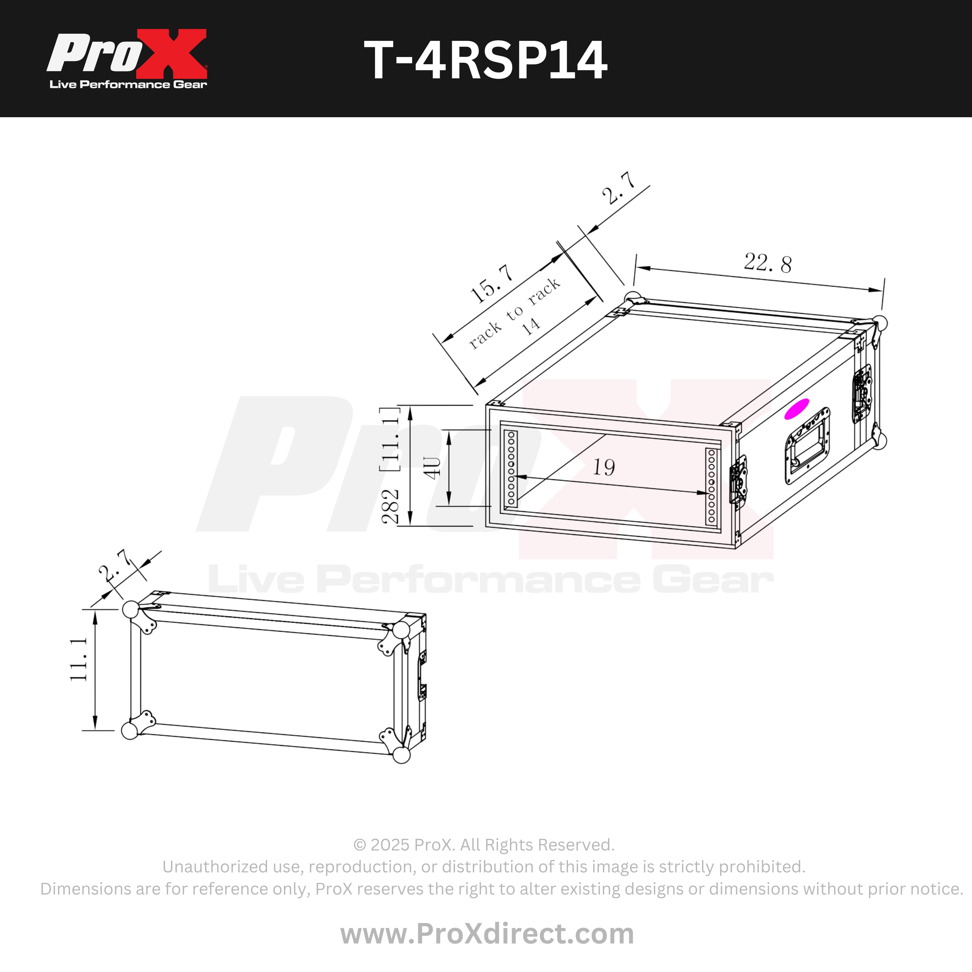 ProX 4U Vertical Shockproof Effects Rack 14" Depth Rail to Rail with Handles