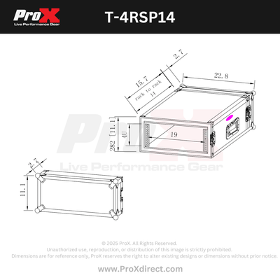 ProX 4U Vertical Shockproof Effects Rack 14" Depth Rail to Rail with Handles