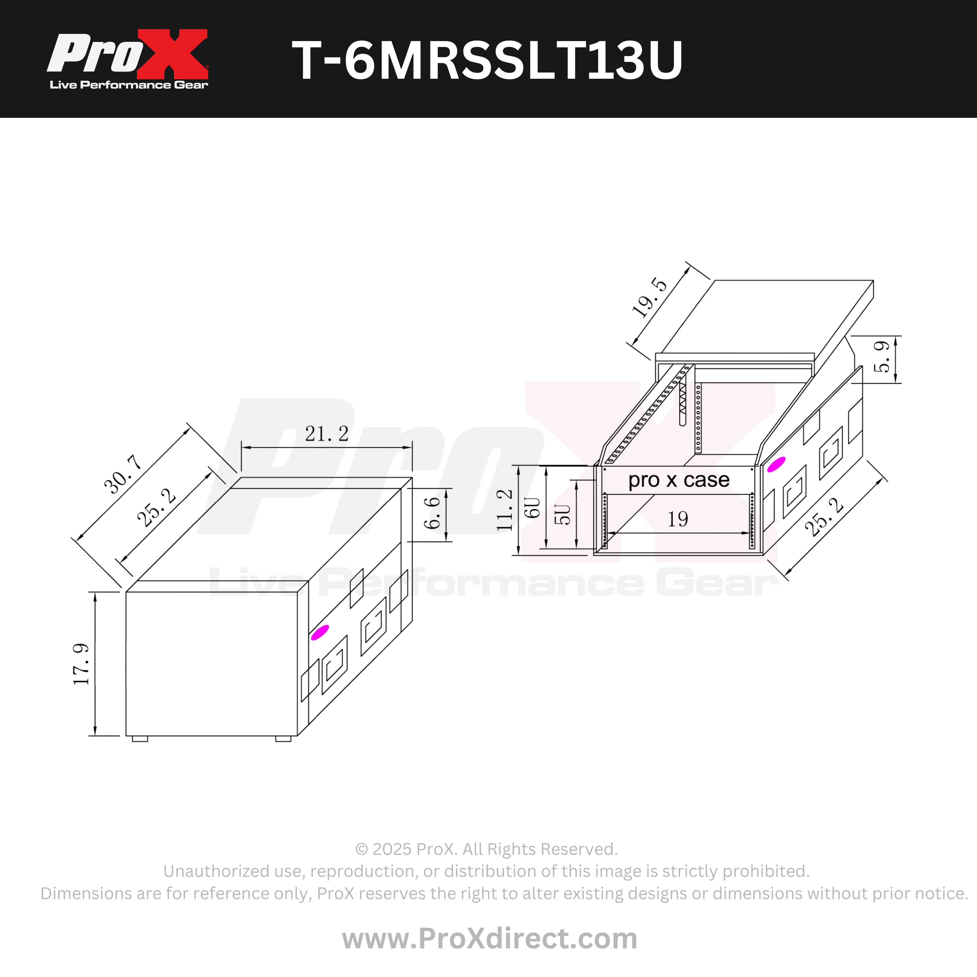 ProX 13U Top Mixer 6U Front Rack Combo Flight Case with Removable Sliding Laptop Shelf