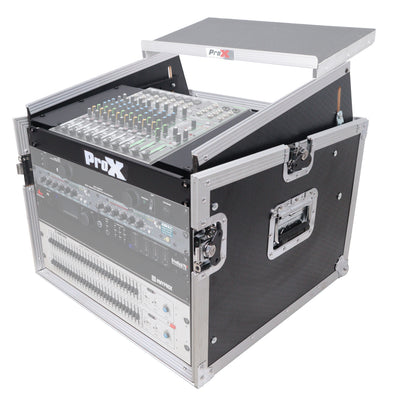 ProX 8U Vertical Rack Mount Flight Case with 10U Top for Mixer Combo Amp Rack