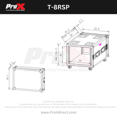 ProX ATA Style 8U Shockproof Rack Mount Flight Case 20 inch Depth with Caster Wheels