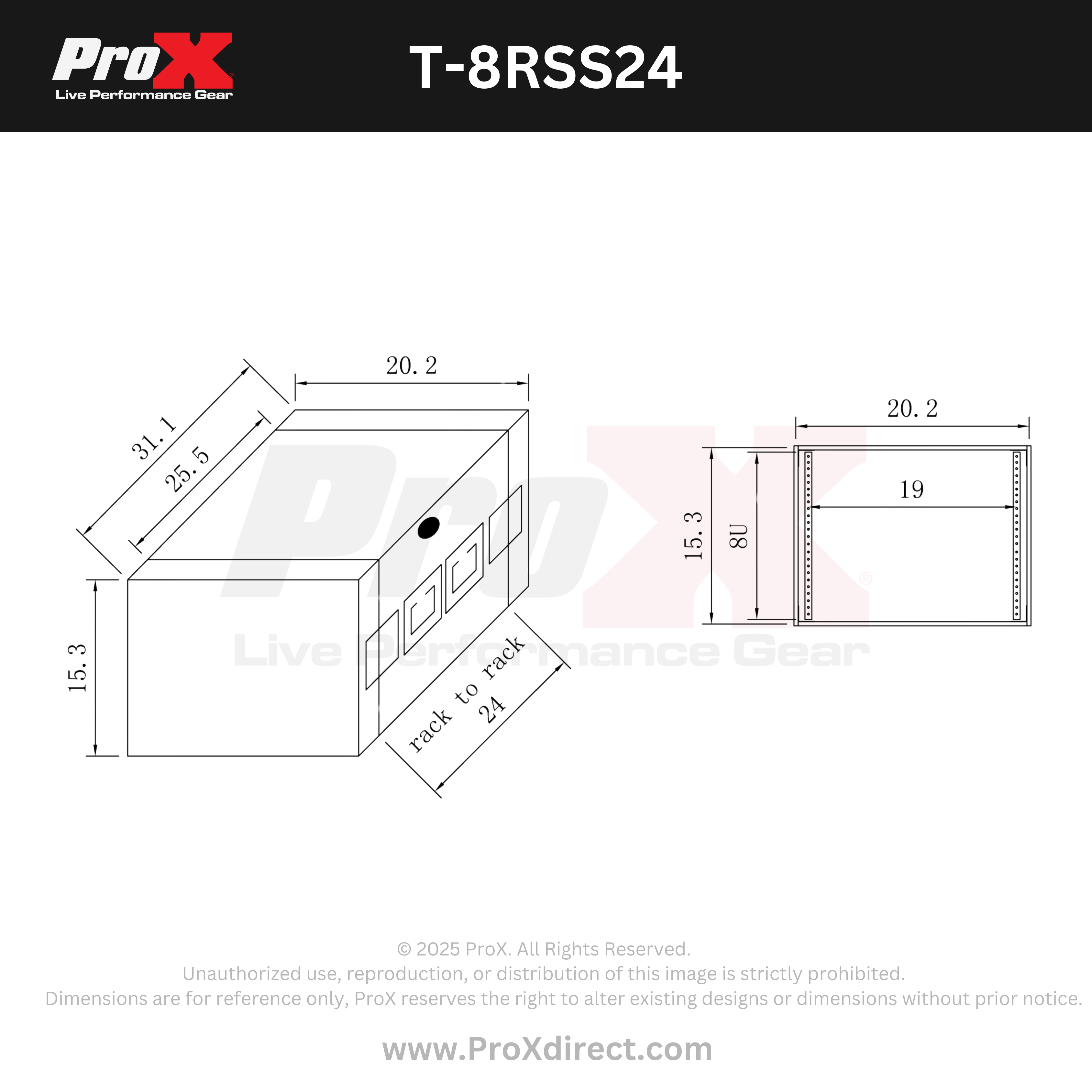ProX 8U Space Amp Rack Mount ATA Flight Case 24 Inch Depth