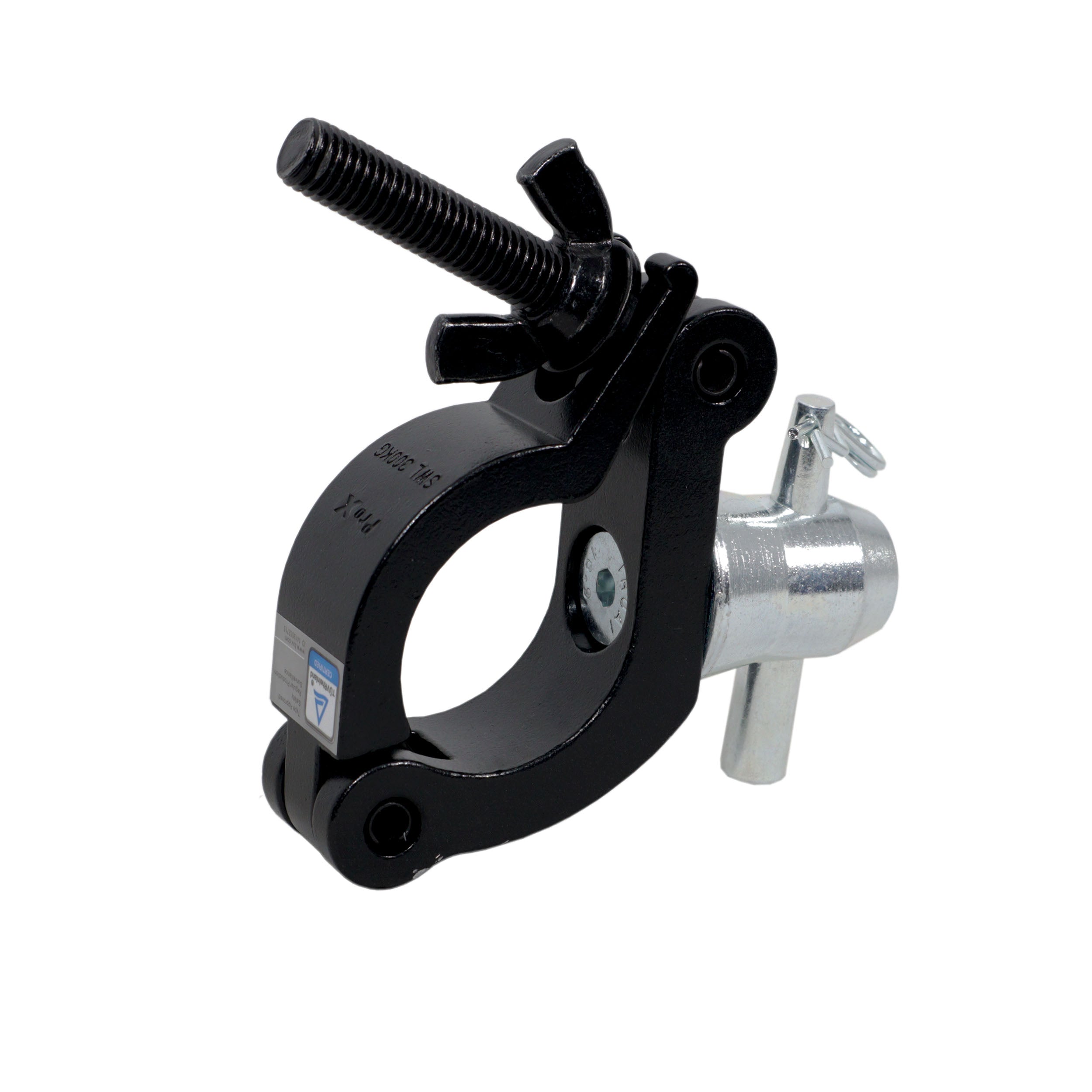ProX Aluminum Side Entry M10 Clamp with Reversed Elbow Half Conical for 2" Truss Tube Capacity 661 lbs Black Finish
