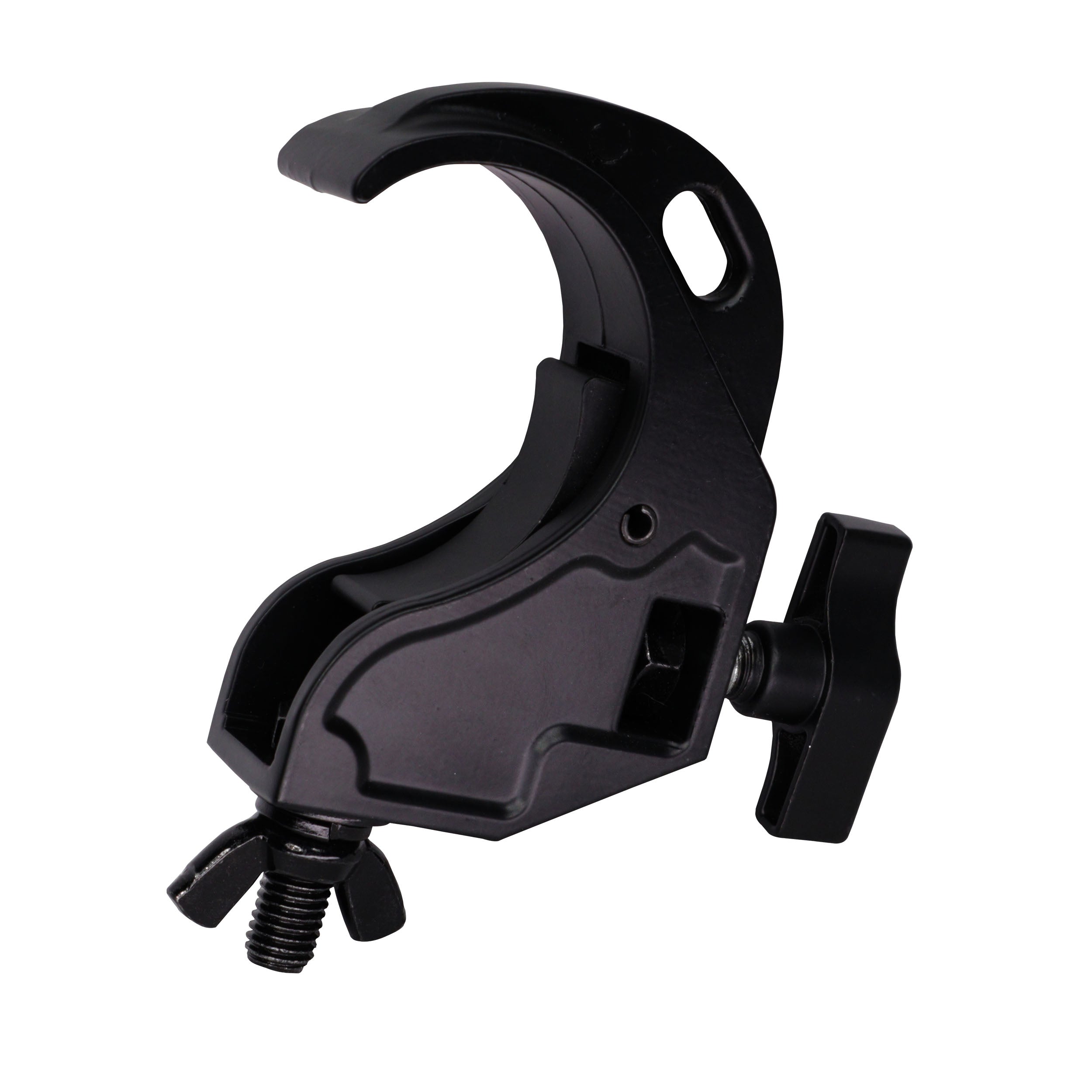 ProX Aluminum Hook Style M10 Clamp with Big Wing Knob for 2" Truss Tube Capacity 45 Lbs. Black Finish