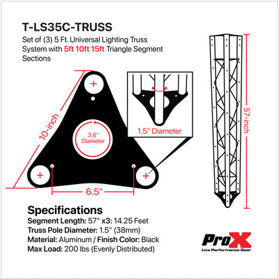 ProX 10-Feet Height Adjustable Portable Crank Lighting Stand System with included 2x T-Bars Triangle Truss for 5ft 10ft 15ft Width