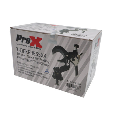 ProX 4 Quick 90º Folding XPress Trigger Truss Clamp Clamp Moving Head Adapters with Quick Press Trigger Truss 2 in. Black Finish