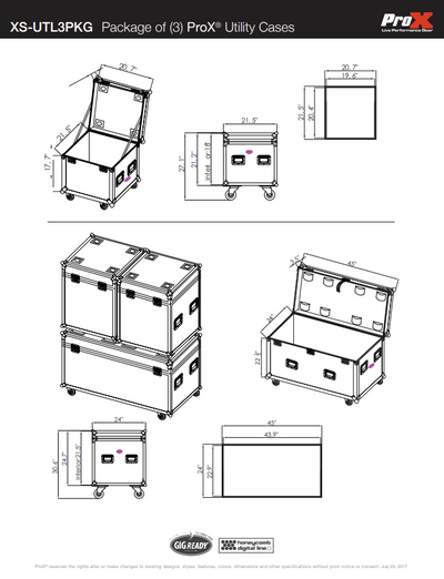 ProX Package of 3 Utility ATA Flight Travel Storage Road Case – Includes 1-Large and 2-Half Size with 4" Casters