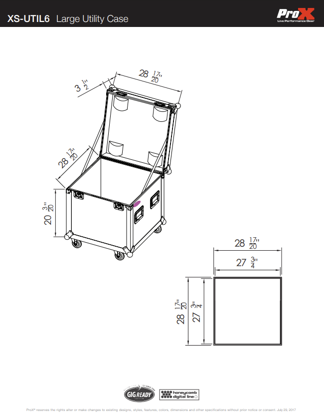 ProX ATA Utility Flight Travel Heavy-Duty Storage Road Case with 4" in casters – 29.5"x29.5"x29" Exterior