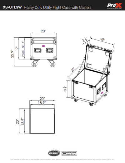 ProX ATA Utility Flight Travel Heavy-Duty Storage Road Case with 4" in casters – 20"x20"x17" Exterior