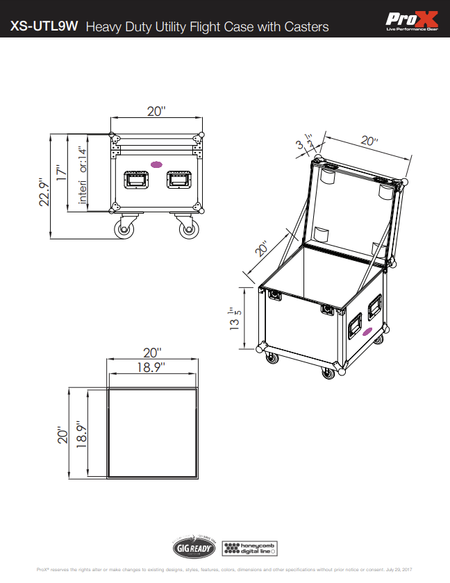 ProX ATA Utility Flight Travel Heavy-Duty Storage Road Case with 4" in casters – 20"x20"x17" Exterior