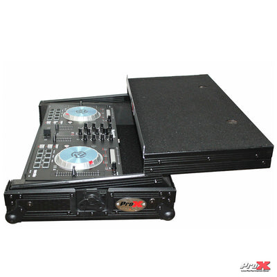 ProX Flight Case for Numark MixTrack 3 Pro 3 and Platinum Digital Controller W-Laptop Shelf | Black on Black