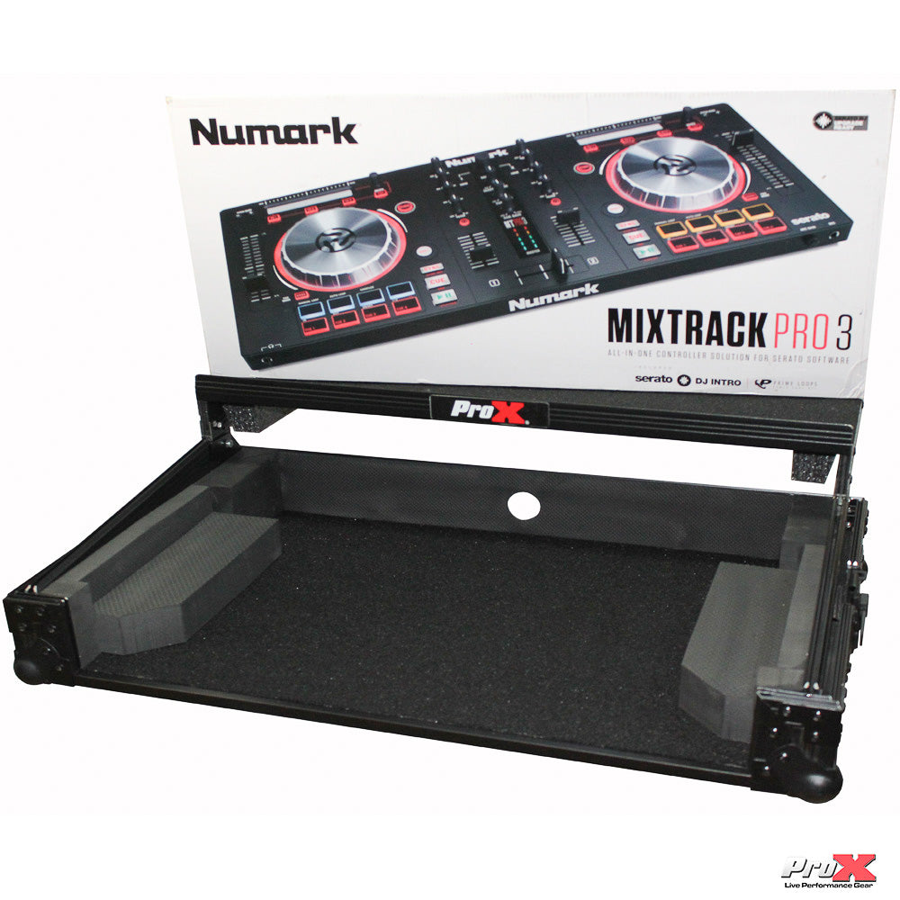 ProX Flight Case for Numark MixTrack 3 Pro 3 and Platinum Digital Controller W-Laptop Shelf | Black on Black