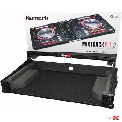 ProX Flight Case for Numark MixTrack 3 Pro 3 and Platinum Digital Controller W-Laptop Shelf | Black on Black