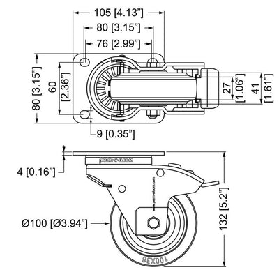 ProX Penn-Elcom Automatic Braked Swivel 4" Caster – Flip Ready™ Hydraulic Case Replacement Blue