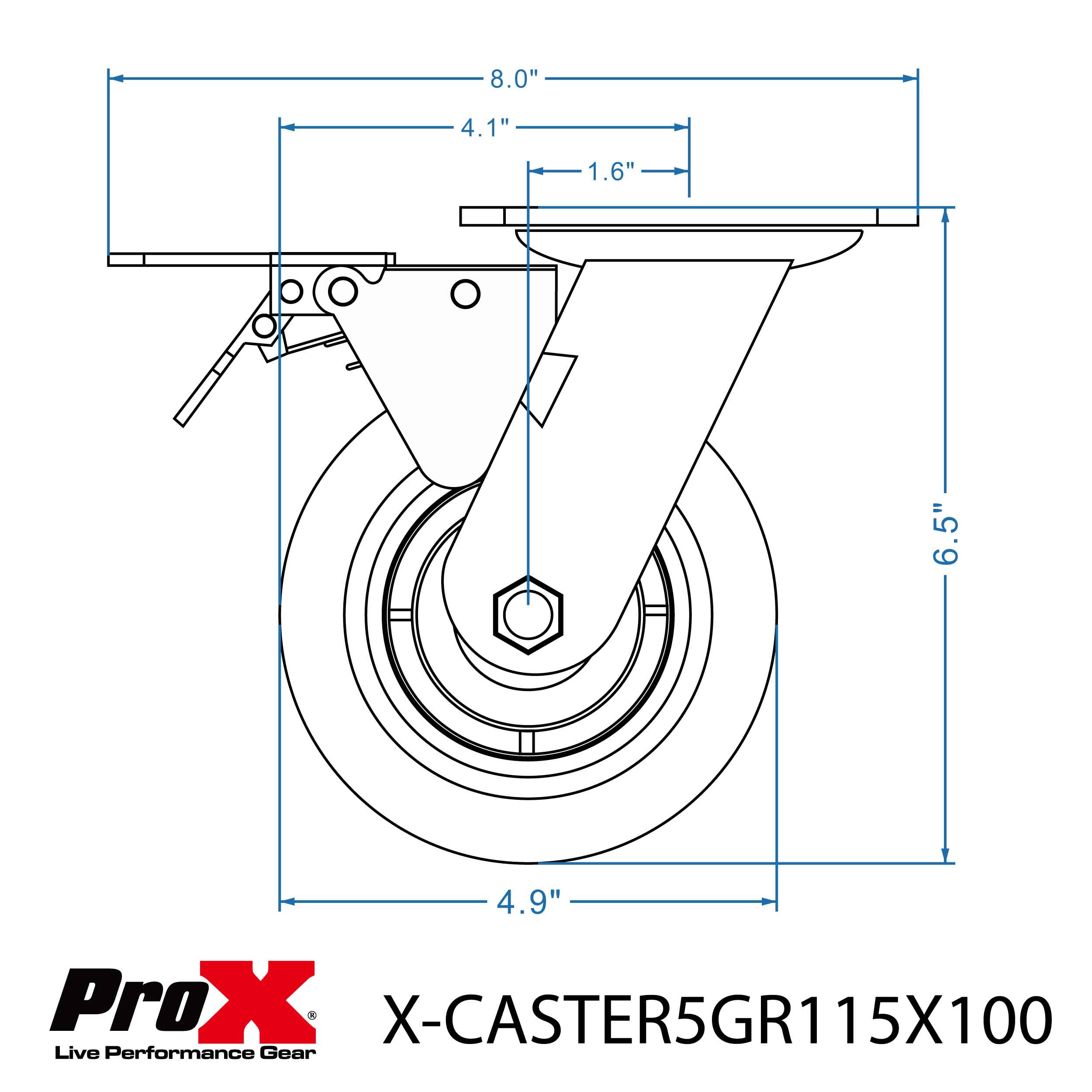 ProX Single Gray 5" Wheel Polyurethane Swivel Industrial Grade Locking Caster