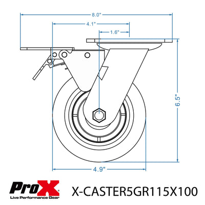 ProX Single Gray 5" Wheel Polyurethane Swivel Industrial Grade Locking Caster
