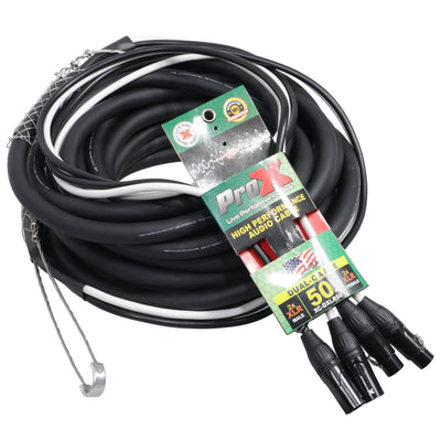 ProX 50' Ft. Balanced Dual XLR-M to Dual XLR-F High Performance Audio Cable