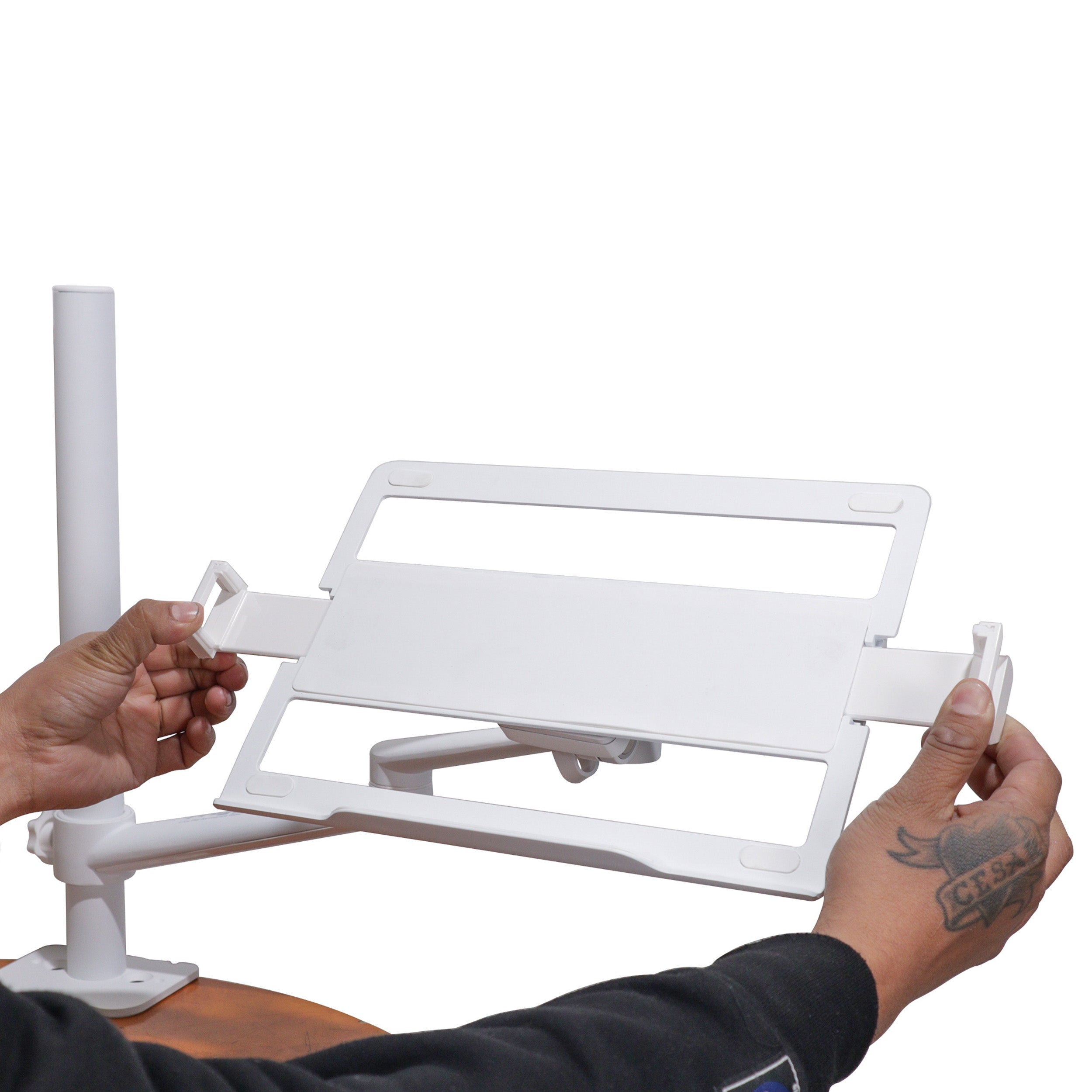 ProX White Adjustable Arm Mount Mount Stand For 12-17" Laptop,VESA 75X75 and 100X100 fit 17-32" Monitor, For DJ Flight Case/Table