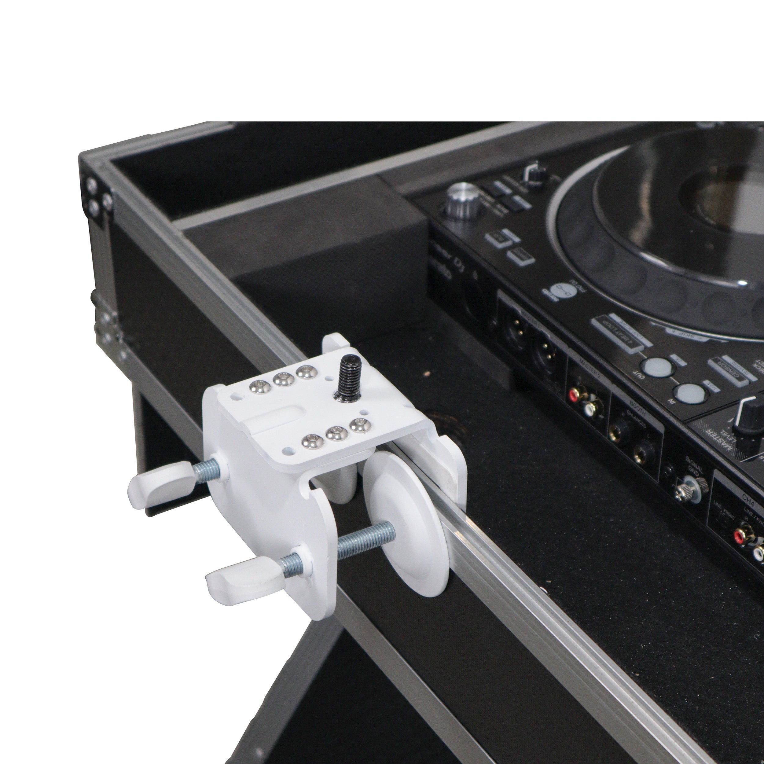 ProX White Adjustable Arm Mount Mount Stand For 12-17" Laptop,VESA 75X75 and 100X100 fit 17-32" Monitor, For DJ Flight Case/Table