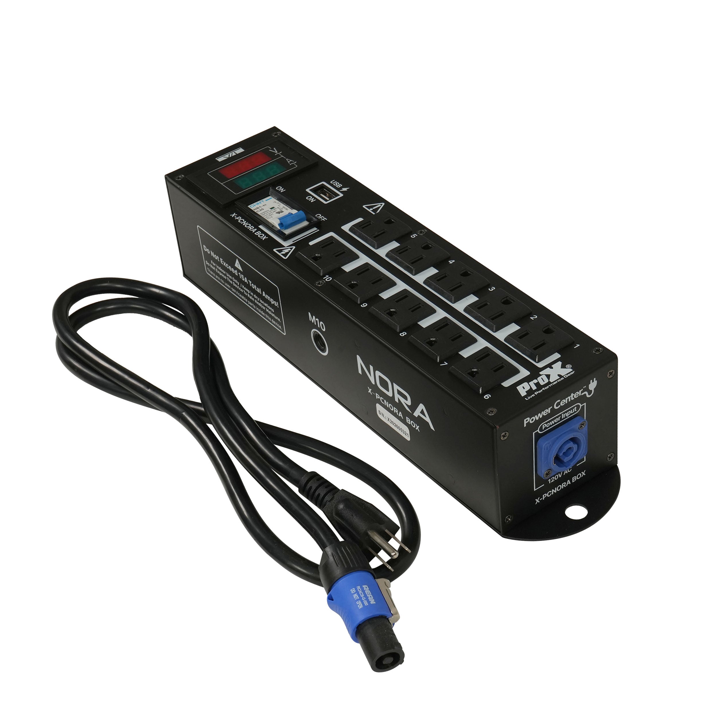 ProX NORA 10 Way Power Distribution Compact Box for Powerkon to Edison with Power Cord