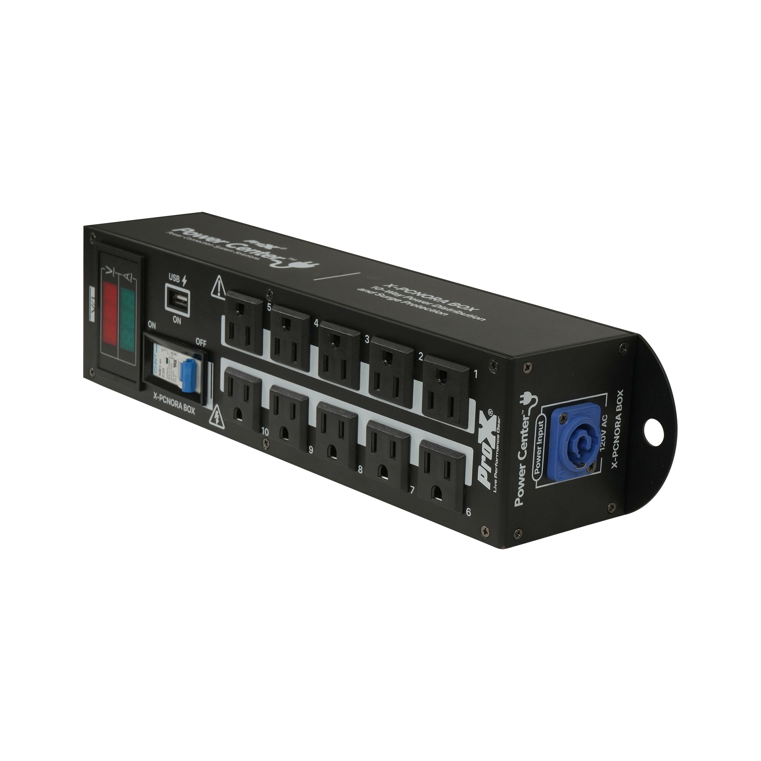 ProX NORA 10 Way Power Distribution Compact Box for Powerkon to Edison with Power Cord