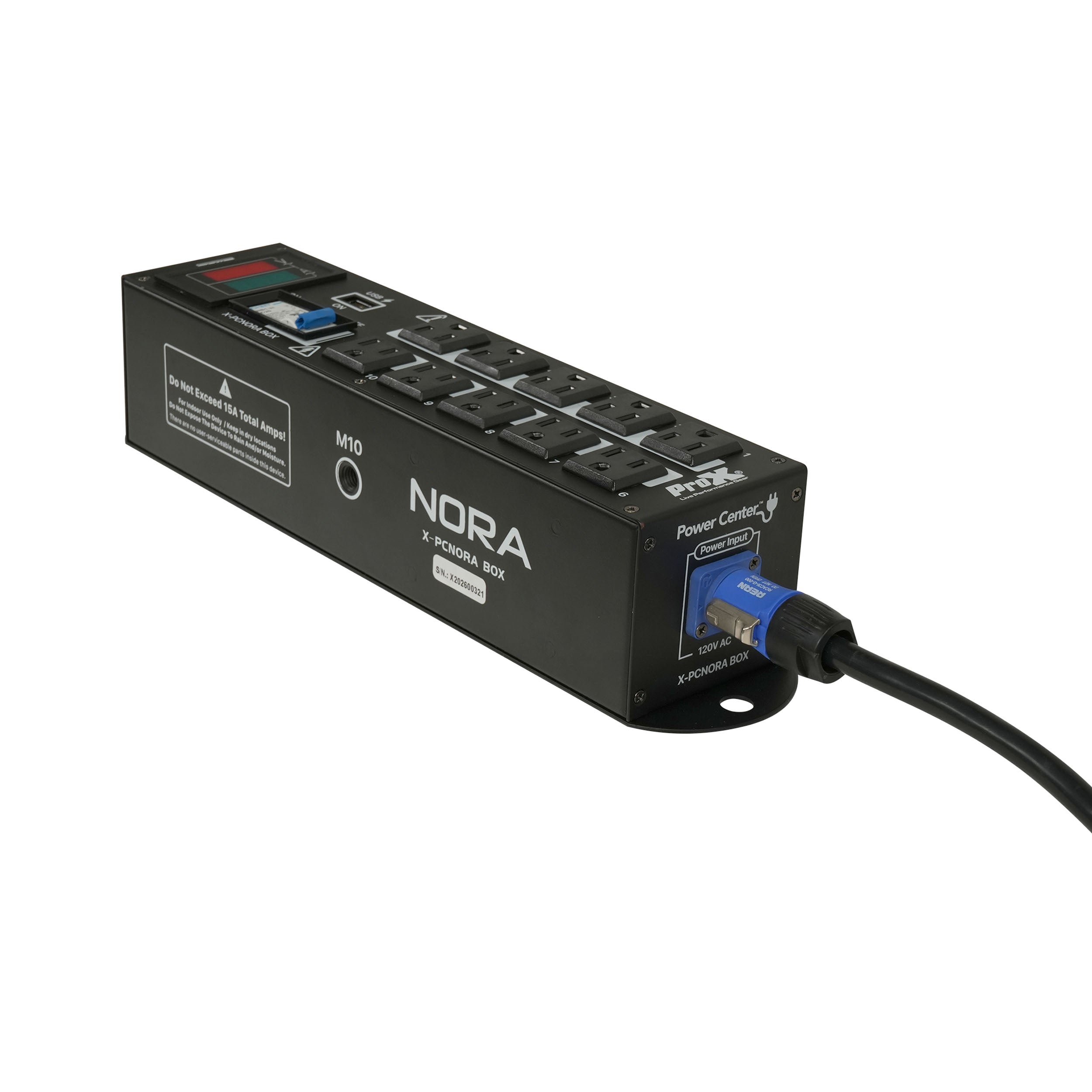 ProX NORA 10 Way Power Distribution Compact Box for Powerkon to Edison with Power Cord