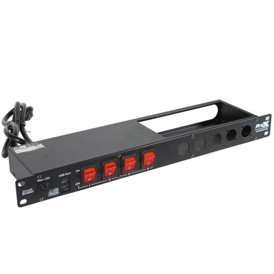 ProX 4 Way Powerkon to Edison AC Power 1U Rack Mountable Power Strip 5x Punched D-Series 15A Breaker On Off LED Toggle Switches